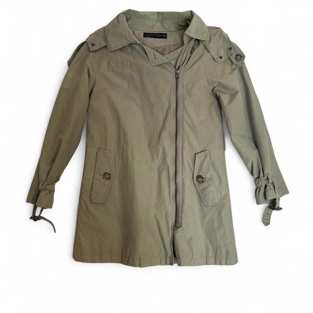 Zara khaki trench coat with hood and adjustable cuffs Size XS